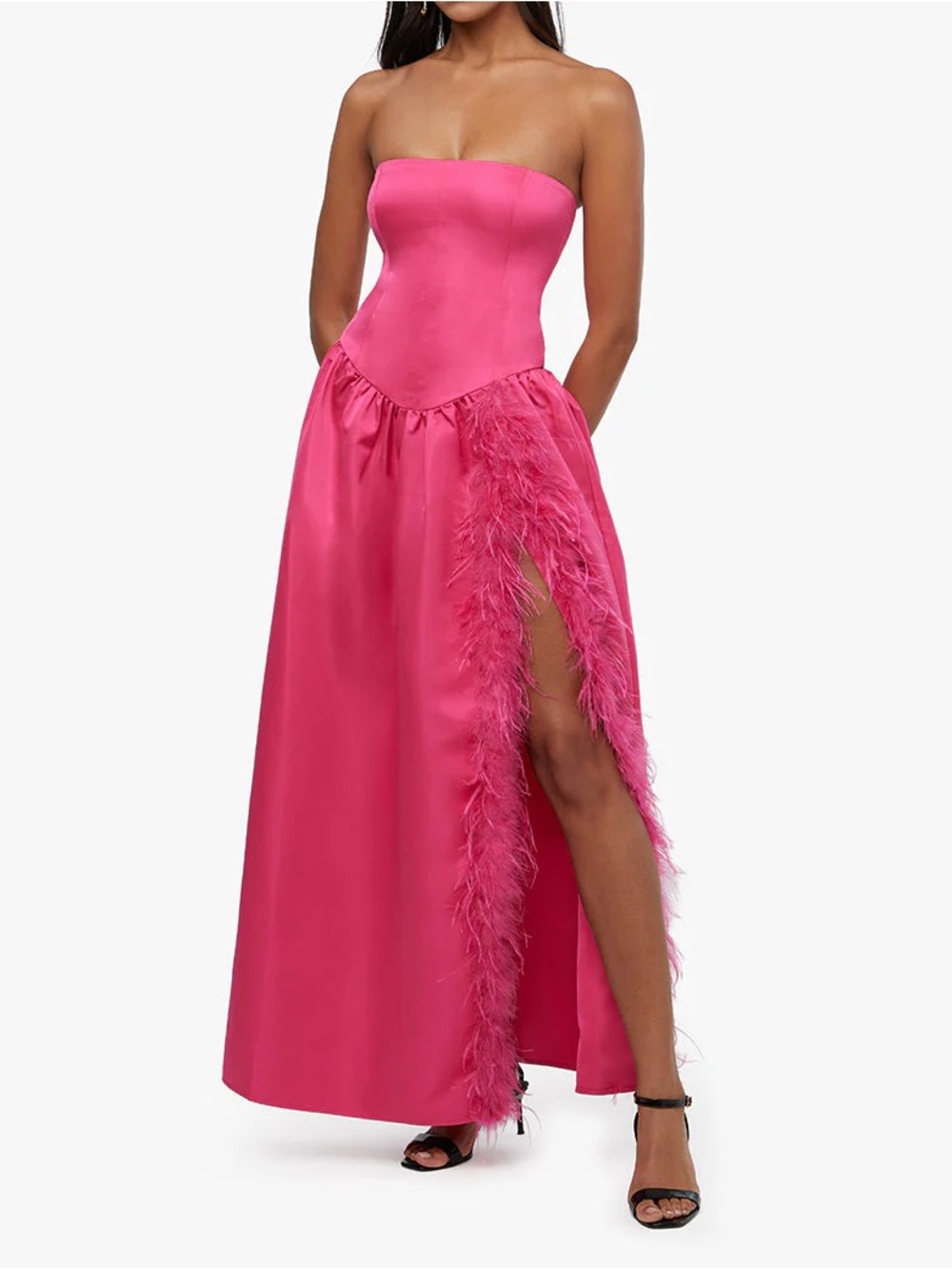 WeWoreWhat Corset Feathered Gown in Magenta